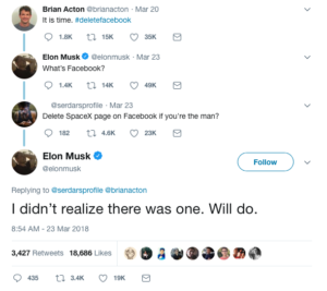 Musk deletes facebook for both Tesla and SpaceX